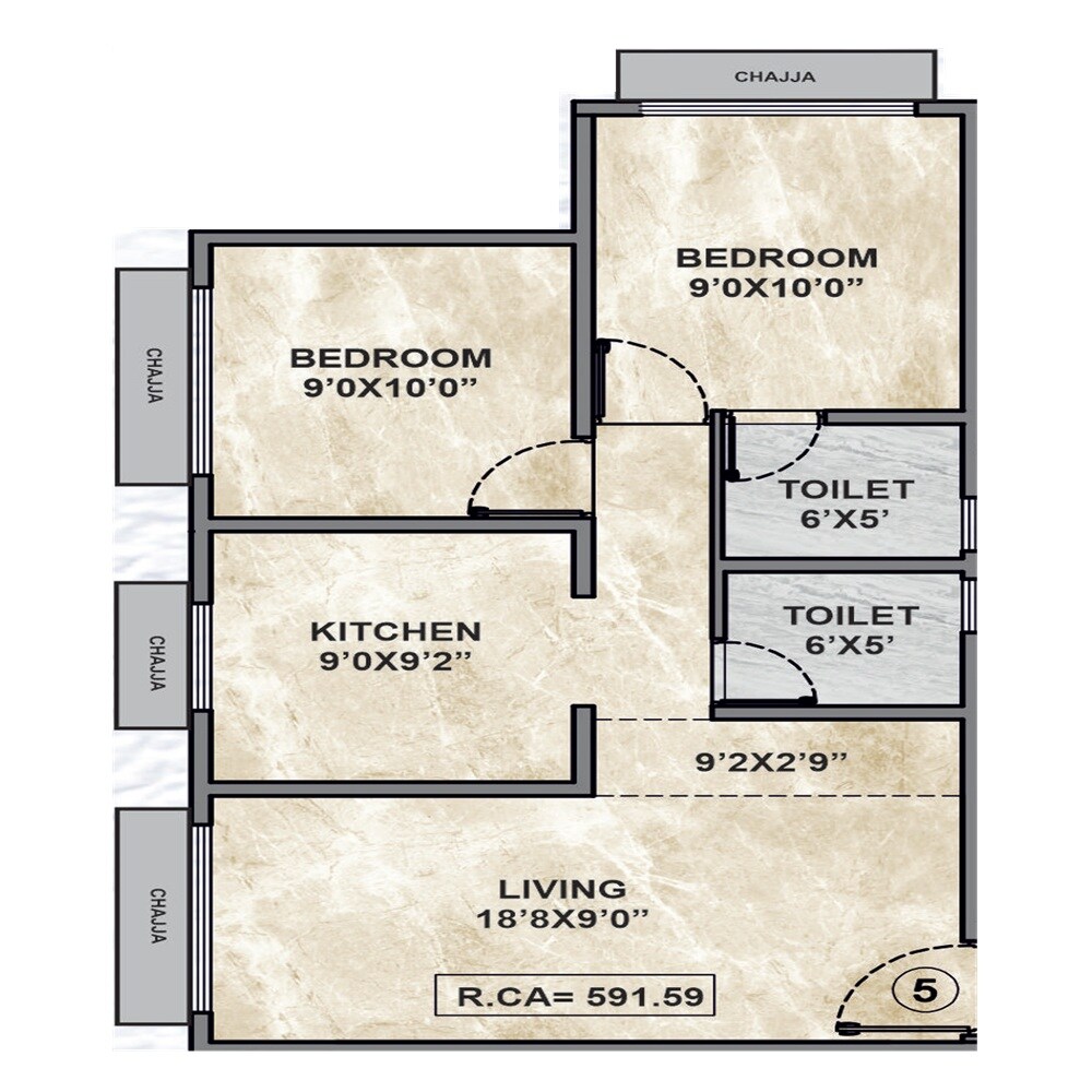 2 BHK 591 Sq. Ft. Apartment