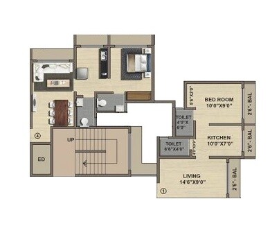 Floor plan of 1 BHK 420 Sq. Ft. Apartment in Munish Queens Tower, Palghar