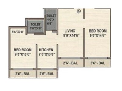 Floor plan of 2 BHK 522 Sq. Ft. Apartment in Munish Queens Tower, Palghar