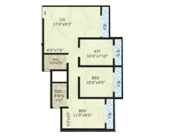 Floor plan of 2 BHK 592 Sq. Ft. Apartment in N K Sai Shikhar, Palghar