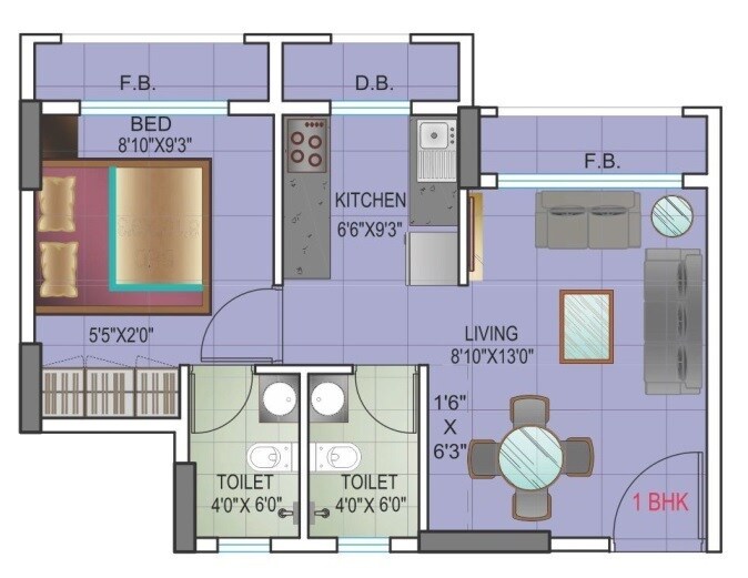Floor plan of 1 BHK 292 Sq. Ft. Apartment in Nakshatra Pride-I, Palghar