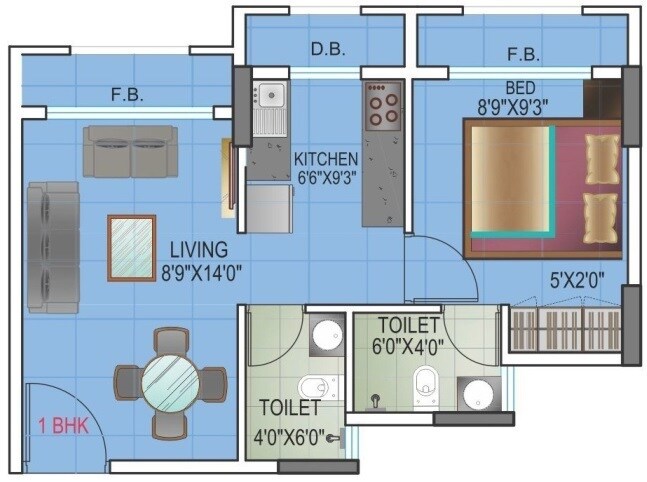 Floor plan of 1 BHK 302 Sq. Ft. Apartment in Nakshatra Pride-I, Palghar