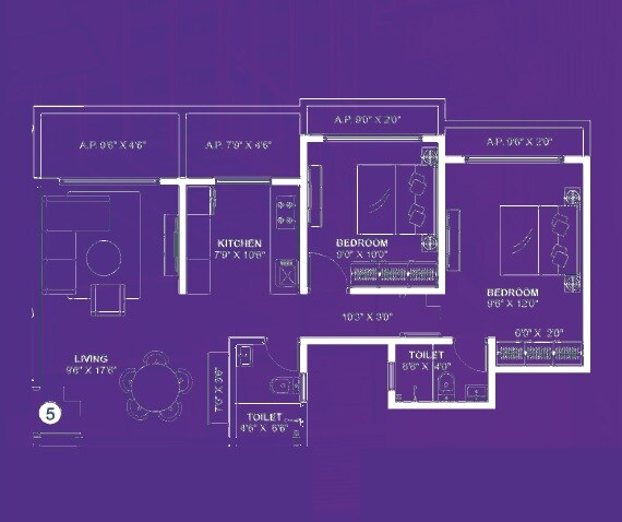 Floor plan of 2 BHK 601 Sq. Ft. Apartment in Nakshatra Prithvi, Palghar