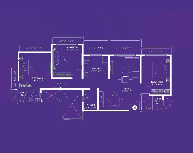 Floor plan of 3 BHK 661 Sq. Ft. Apartment in Nakshatra Prithvi, Palghar