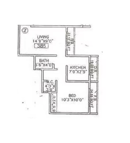 Floor plan of 1 BHK 360 Sq. Ft. Apartment in Nandish Rishabh, Palghar