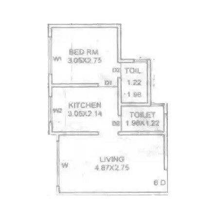 Floor plan of 1 BHK 377 Sq. Ft. Apartment in Narayan Bhoomi, Palghar