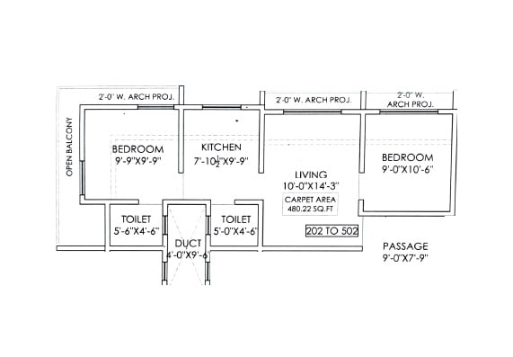 Floor plan of 2 BHK 480 Sq. Ft. Apartment in Navya Darshan, Palghar