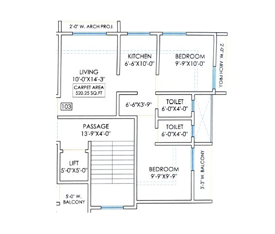 Floor plan of 2 BHK 520 Sq. Ft. Apartment in Navya Darshan, Palghar