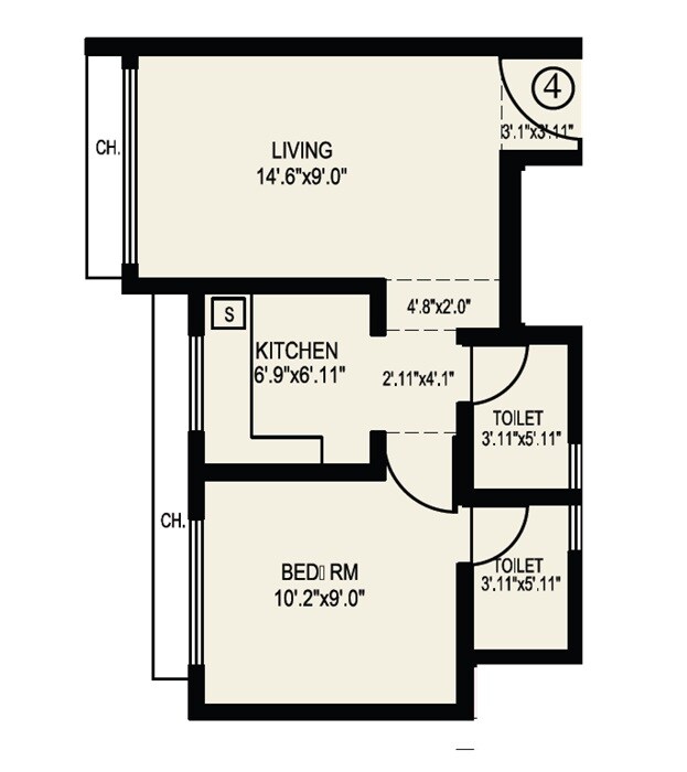 Floor plan of 1 BHK 375 Sq. Ft. Apartment in Neelyog Aawas, Palghar