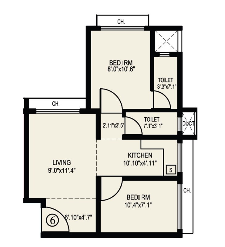 Floor plan of 2 BHK 423 Sq. Ft. Apartment in Neelyog Aawas, Palghar