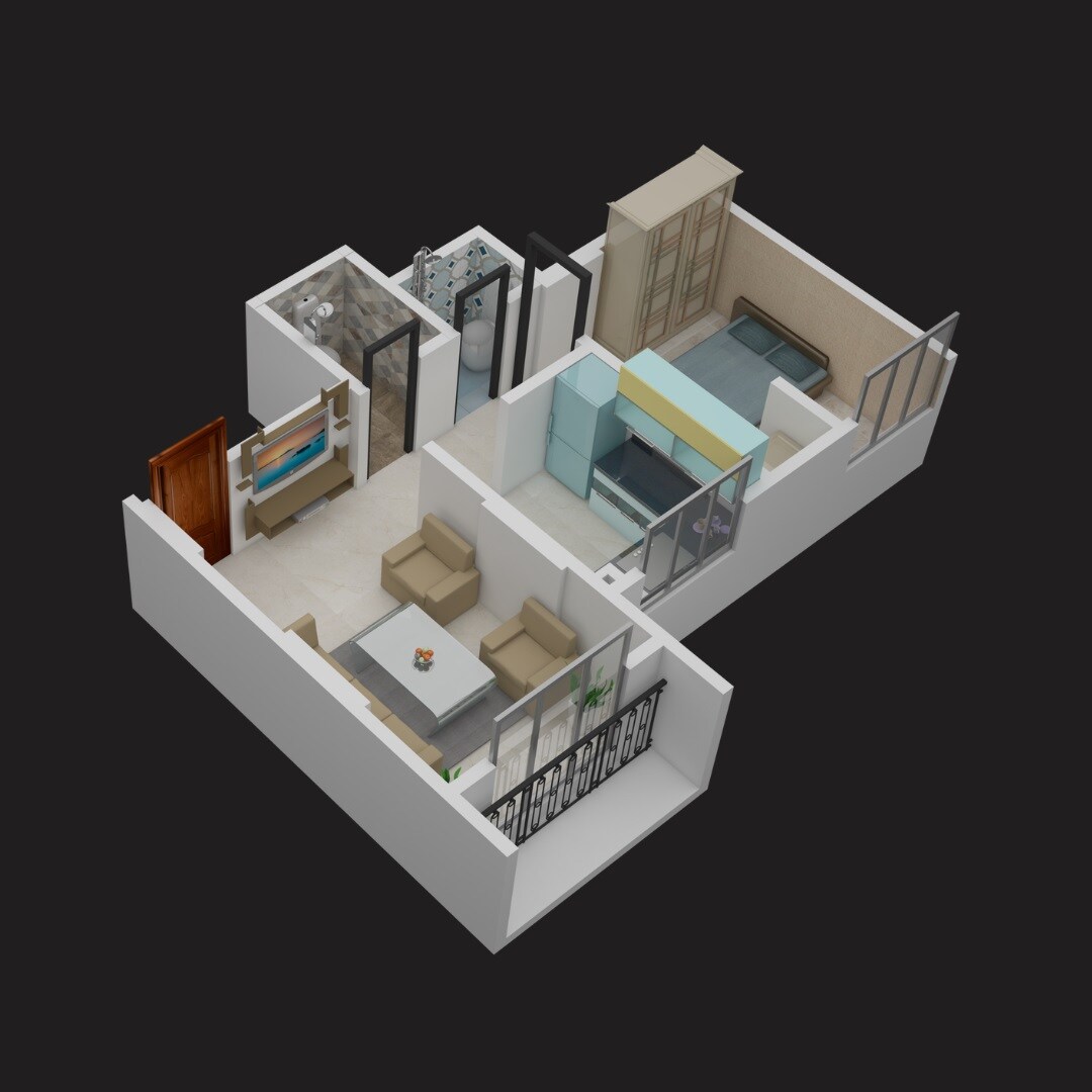 Floor plan of 1 BHK 394 Sq. Ft. Apartment in Neminath Hiloni Heights, Palghar