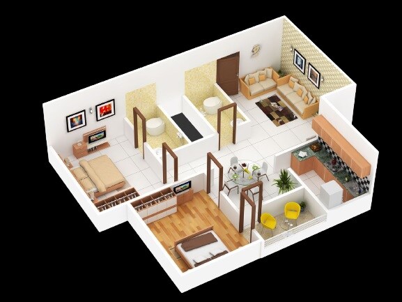 Floor plan of 2 BHK 600 Sq. Ft. Apartment in Neminath Hiloni Heights, Palghar