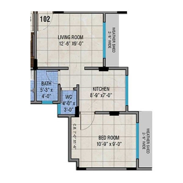 Floor plan of 1 BHK 318 Sq. Ft. Apartment in Nest Leaf, Palghar