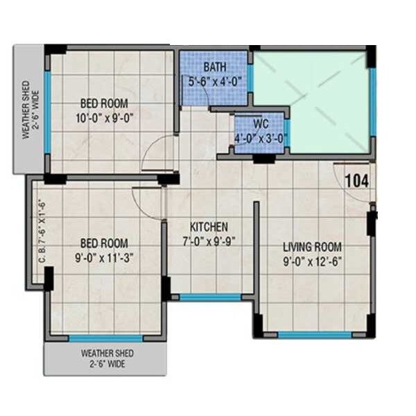 Floor plan of 2 BHK 415 Sq. Ft. Apartment in Nest Leaf, Palghar