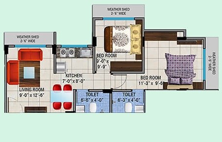 Floor plan of 2 BHK 443 Sq. Ft. Apartment in Nest Leaf Phase 2, Palghar