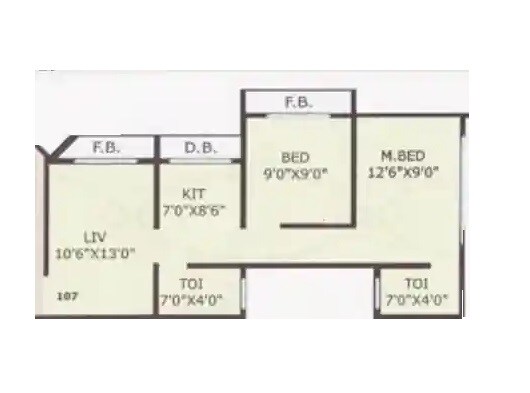 Floor plan of 2 BHK 440 Sq. Ft. Apartment in Nine Construction 1, Palghar