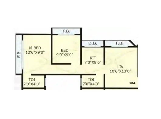 Floor plan of 2 BHK 451 Sq. Ft. Apartment in Nine Construction 1, Palghar