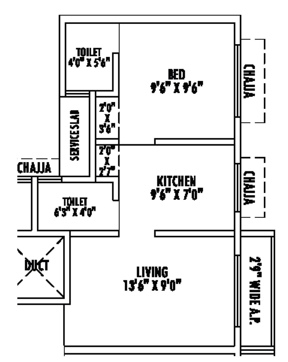 Floor plan of 1 BHK 325 Sq. Ft. Apartment in Nine Rajshree Complex, Palghar