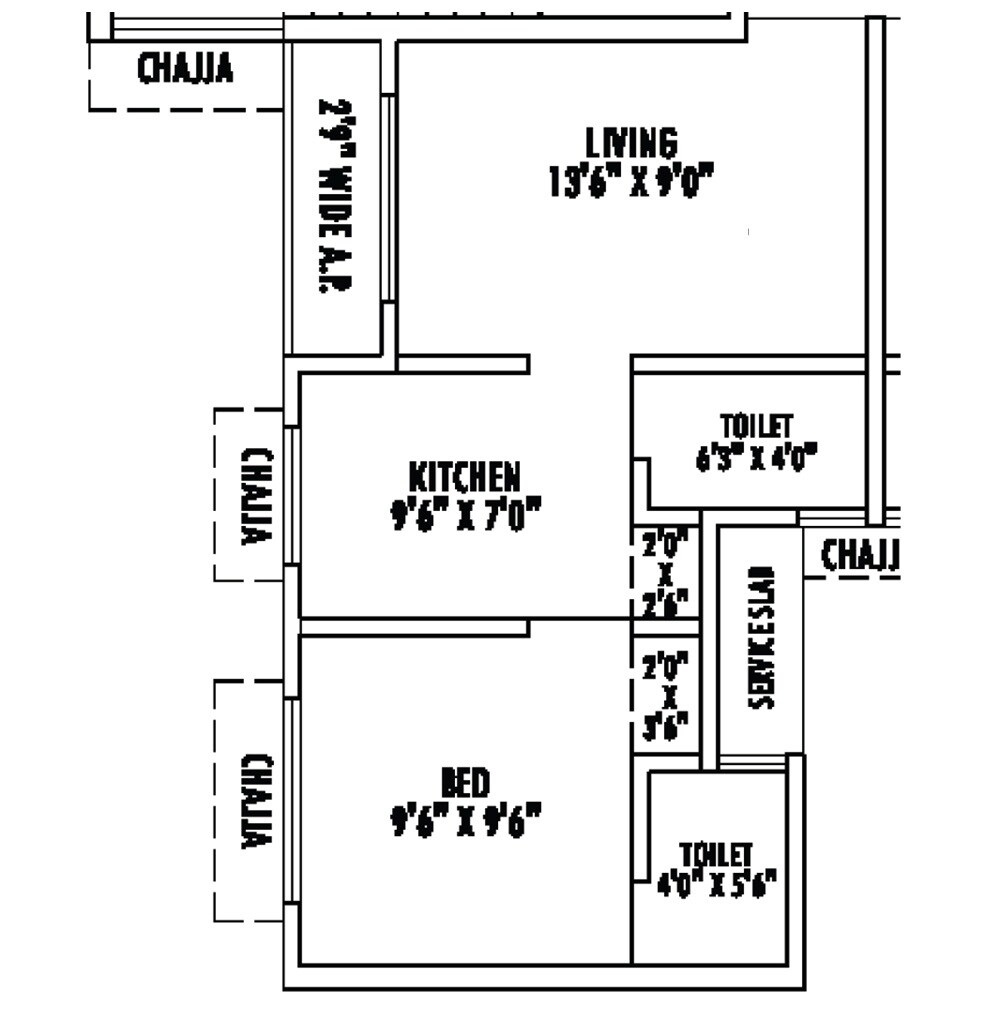 Floor plan of 1 BHK 400 Sq. Ft. Apartment in Nine Rajshree Complex, Palghar