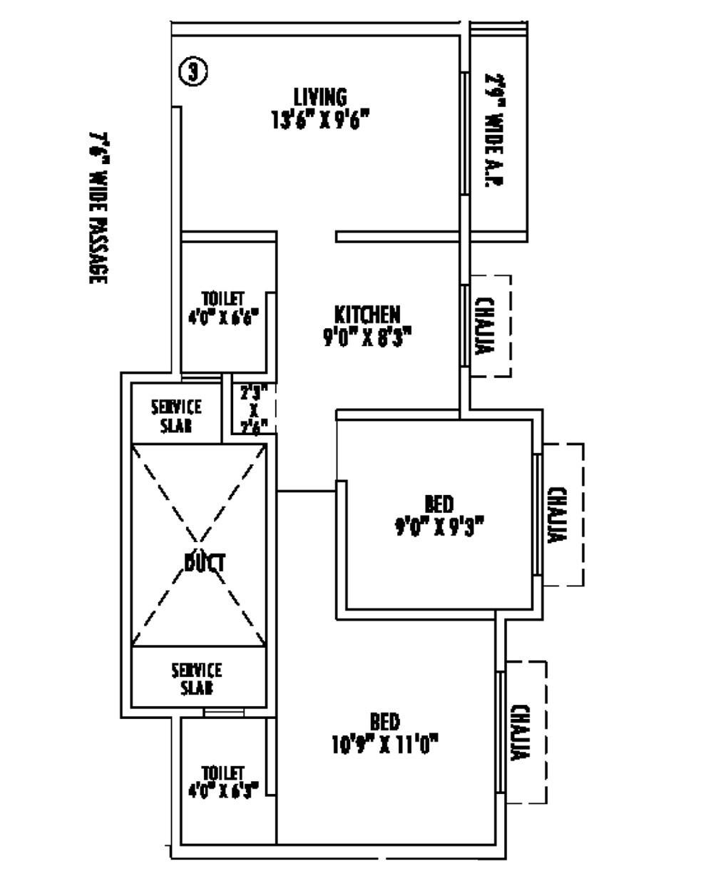 Floor plan of 2 BHK 560 Sq. Ft. Apartment in Nine Rajshree Complex, Palghar