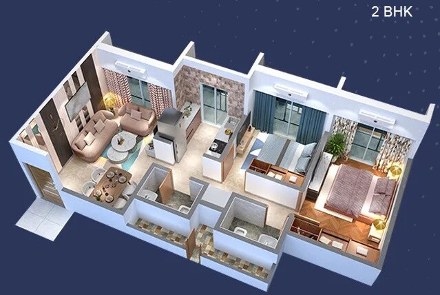 Floor plan of 2 BHK 495 Sq. Ft. Apartment in Nine Ramayan, Palghar