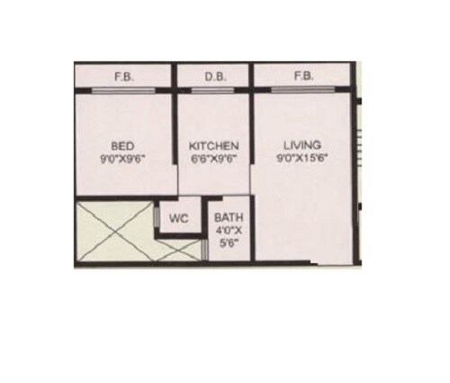 Floor plan of 1 BHK 303 Sq. Ft. Apartment in Nine Sea Grapes, Palghar