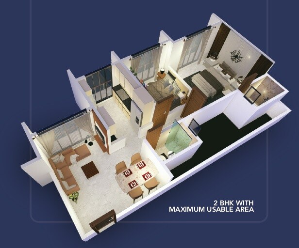 Floor plan of 2 BHK 601 Sq. Ft. Apartment in Nine SK Heights, Palghar