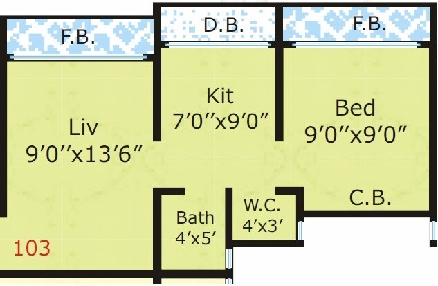 Floor plan of 1 BHK 383 Sq. Ft. Apartment in Nine Star Landmark, Palghar