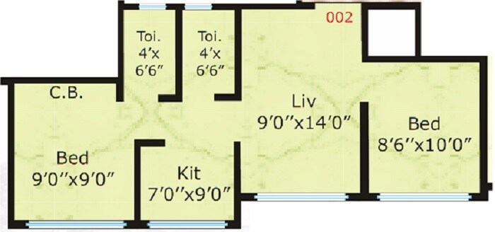 Floor plan of 2 BHK 512 Sq. Ft. Apartment in Nine Star Landmark, Palghar