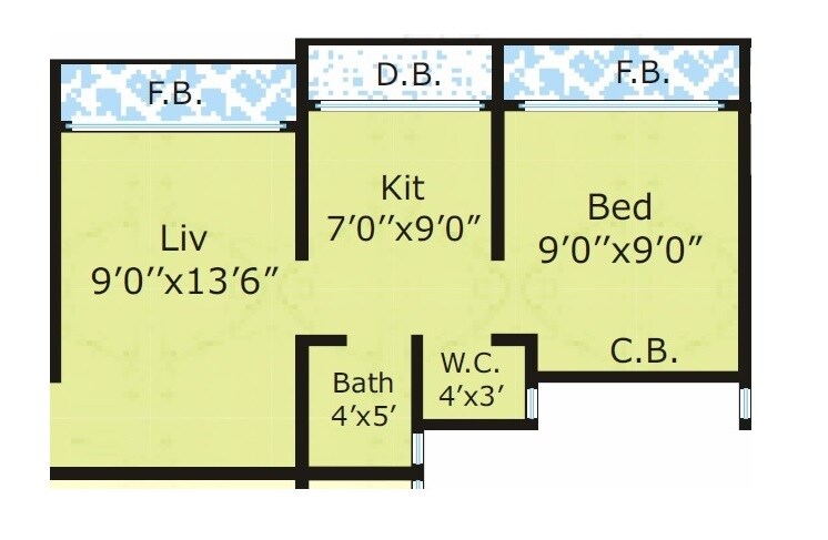 Floor plan of 1 BHK 225 Sq. Ft. Apartment in Nine Star Pride 1, Palghar