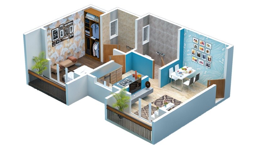Floor plan of 1 BHK 355 Sq. Ft. Apartment in Ninestar Heaven, Palghar