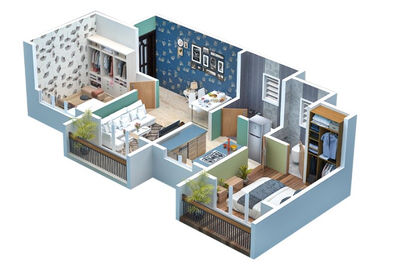Floor plan of 2 BHK 467 Sq. Ft. Apartment in Ninestar Heaven, Palghar