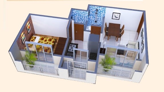 Floor plan of 1 BHK 335 Sq. Ft. Apartment in Nirmal Heights Nala Sopara, Palghar