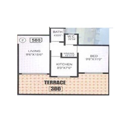 Floor plan of 1 BHK 600 Sq. Ft. Apartment in Nirmal Tower, Palghar