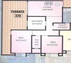 Floor plan of 2 BHK 900 Sq. Ft. Apartment in Nirmal Tower, Palghar