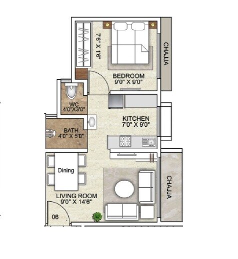 1 BHK 287 Sq. Ft. Apartment