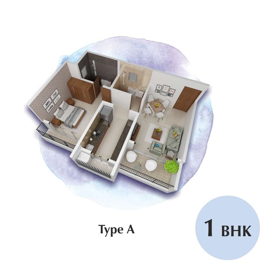 Floor plan of 1 BHK 412 Sq. Ft. Apartment in Oasis Elysian, Palghar
