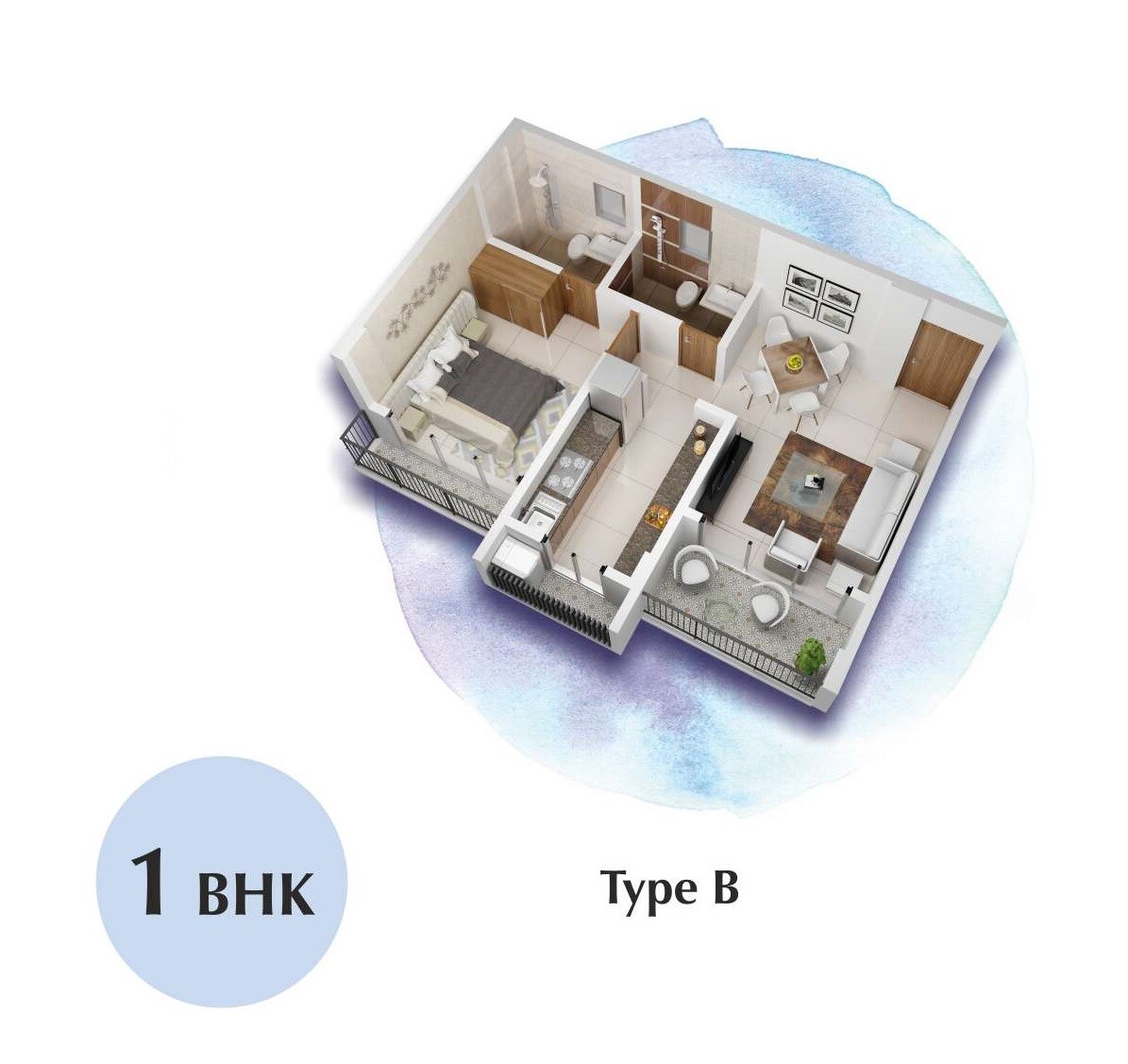 Floor plan of 1 BHK 455 Sq. Ft. Apartment in Oasis Elysian, Palghar