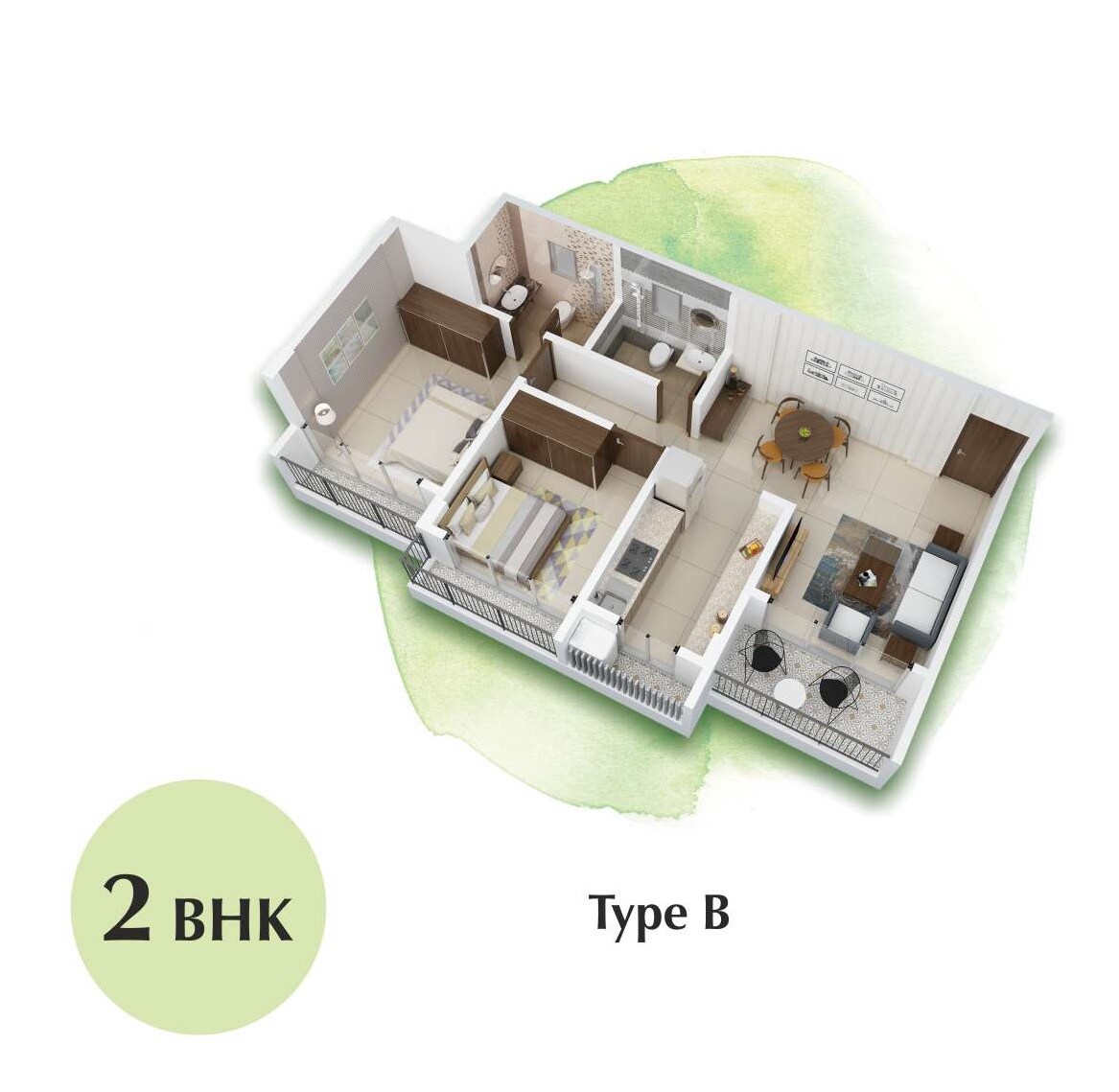 Floor plan of 2 BHK 624 Sq. Ft. Apartment in Oasis Elysian, Palghar