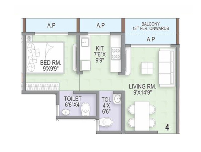 Floor plan of 1 BHK 570 Sq. Ft. Apartment in Om Dattachhaya, Palghar