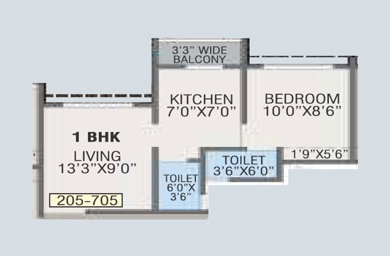 Floor plan of 1 BHK 469 Sq. Ft. Apartment in Om Fair Township, Palghar