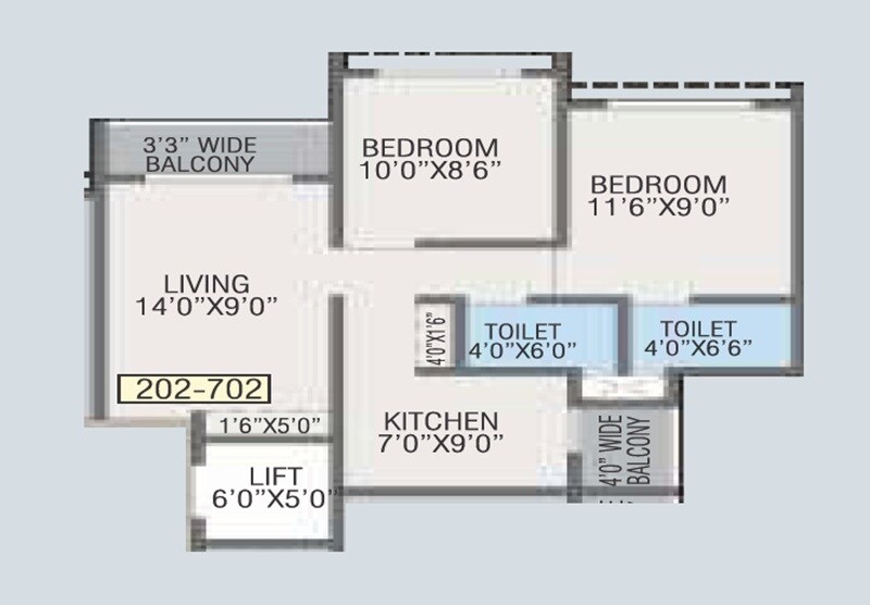 Floor plan of 2 BHK 561 Sq. Ft. Apartment in Om Fair Township, Palghar