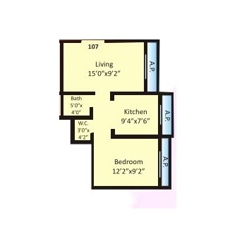 Floor plan of 1 BHK 348 Sq. Ft. Apartment in Om Maruti Complex, Palghar
