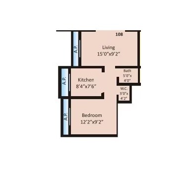 Floor plan of 1 BHK 381 Sq. Ft. Apartment in Om Maruti Complex, Palghar