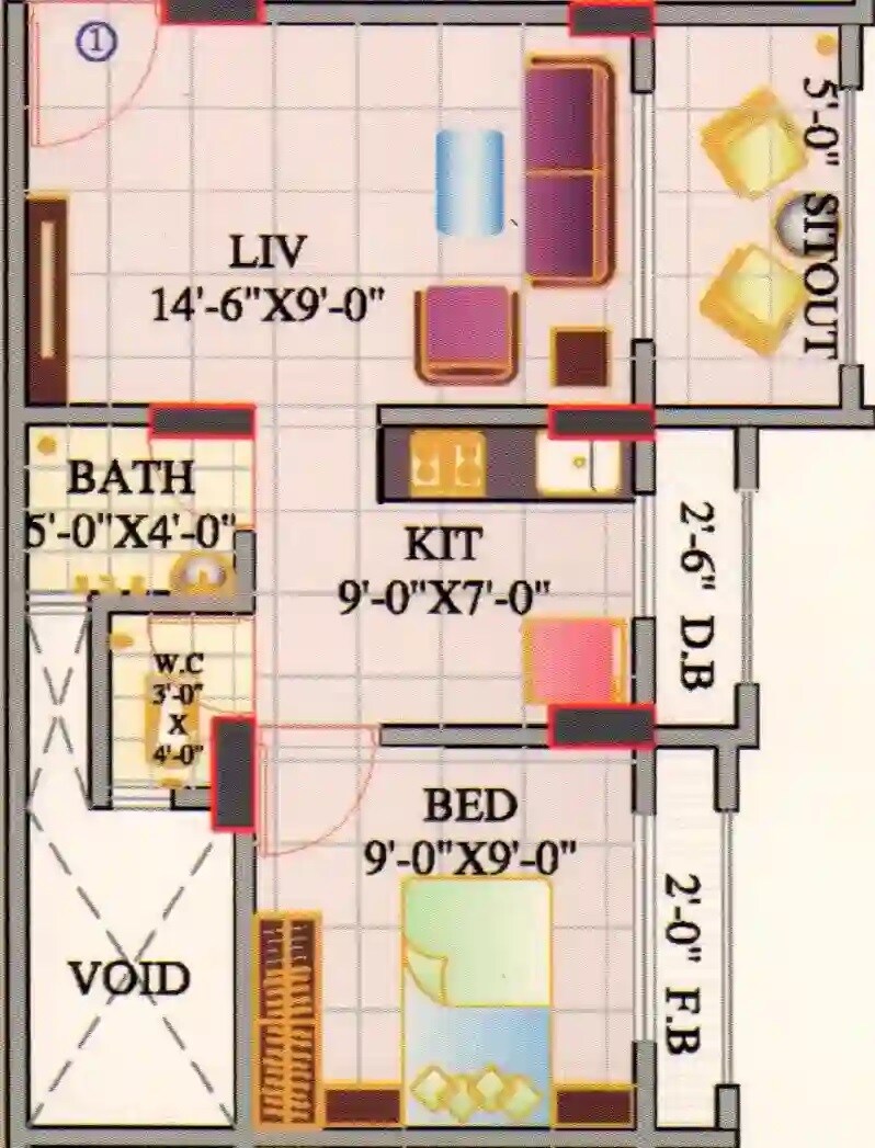 Floor plan of 1 BHK 251 Sq. Ft. Apartment in Om Sai Heights Phase II, Palghar