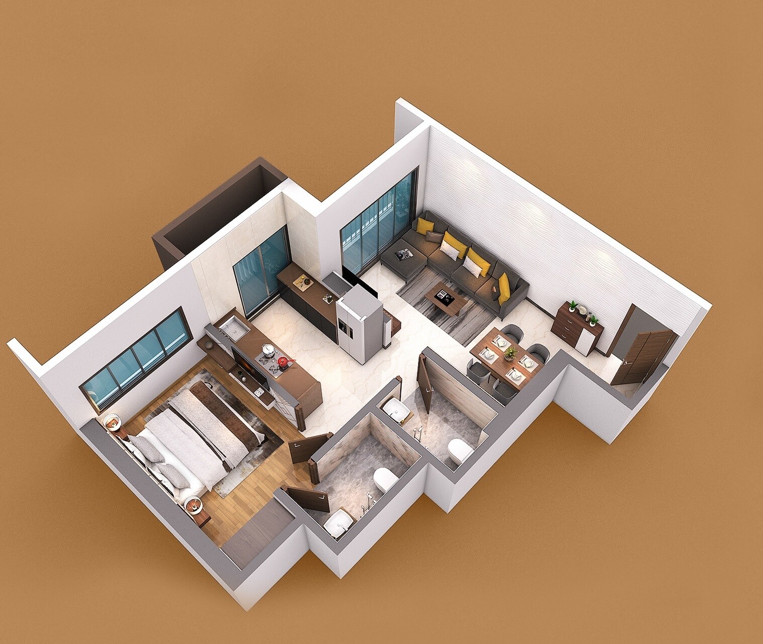 Floor plan of 1 BHK 266 Sq. Ft. Apartment in Om Sai Heights Phase II, Palghar