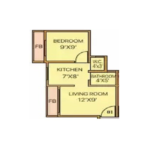 Floor plan of 1 BHK 303 Sq. Ft. Apartment in Om Sai Heritage Nalasopara, Palghar