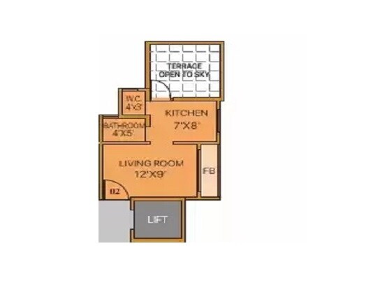 Floor plan of 1 BHK 332 Sq. Ft. Apartment in Om Sai Heritage Nalasopara, Palghar