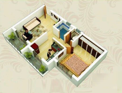 Floor plan of 1 BHK 343 Sq. Ft. Apartment in Om Shree Gayatri Park, Palghar