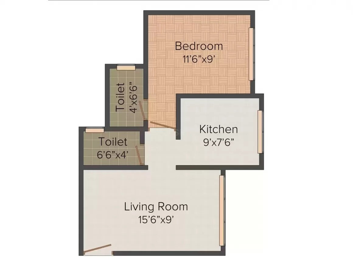 Floor plan of 1 BHK 555 Sq. Ft. Apartment in Om Swami Samartha Avdhut Apartment, Palghar